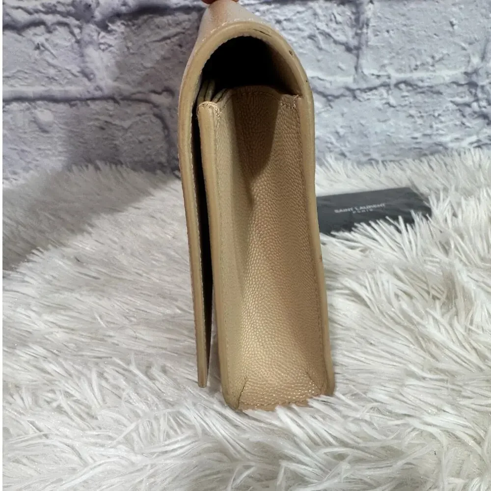 SAINT LAURENT Kate Monogram Clutch Tan